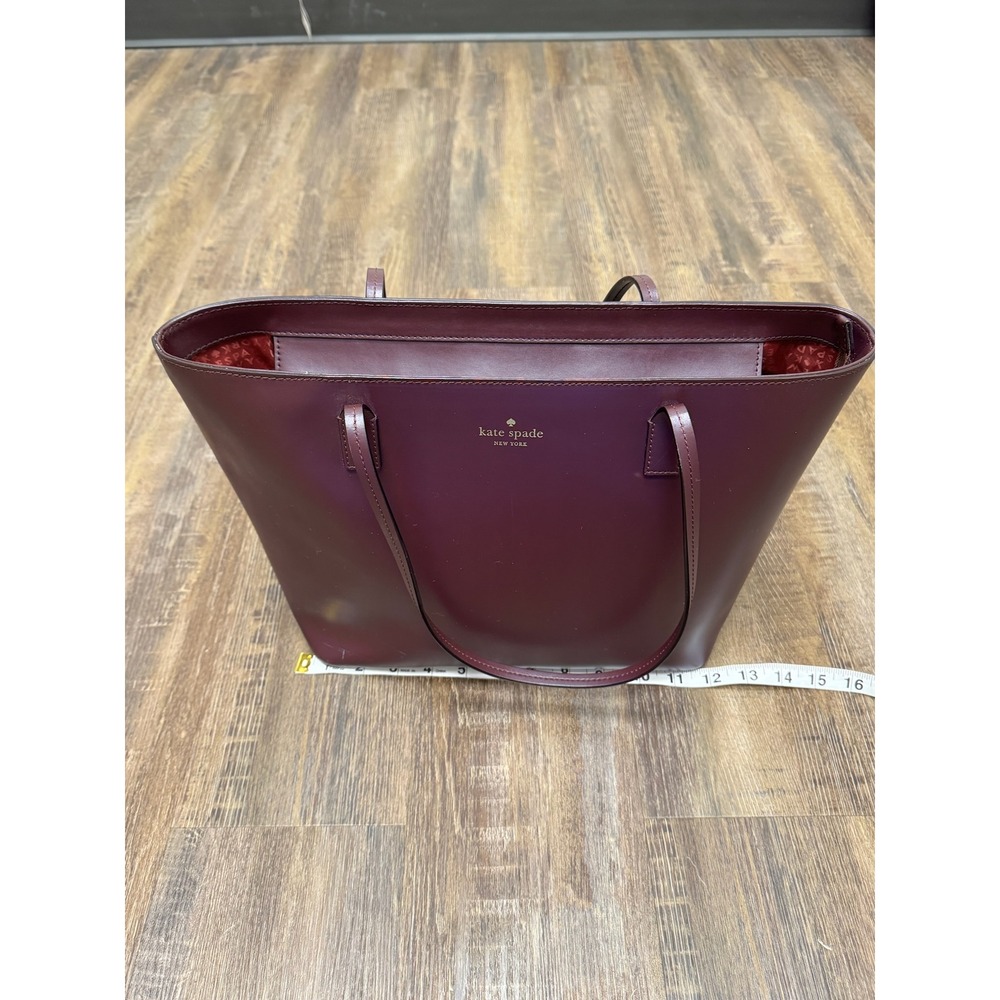 Kate Spade New York Leather Tote Bag Burgundy Plum Top Zip Shoulder Bag - Picture 6 of 16